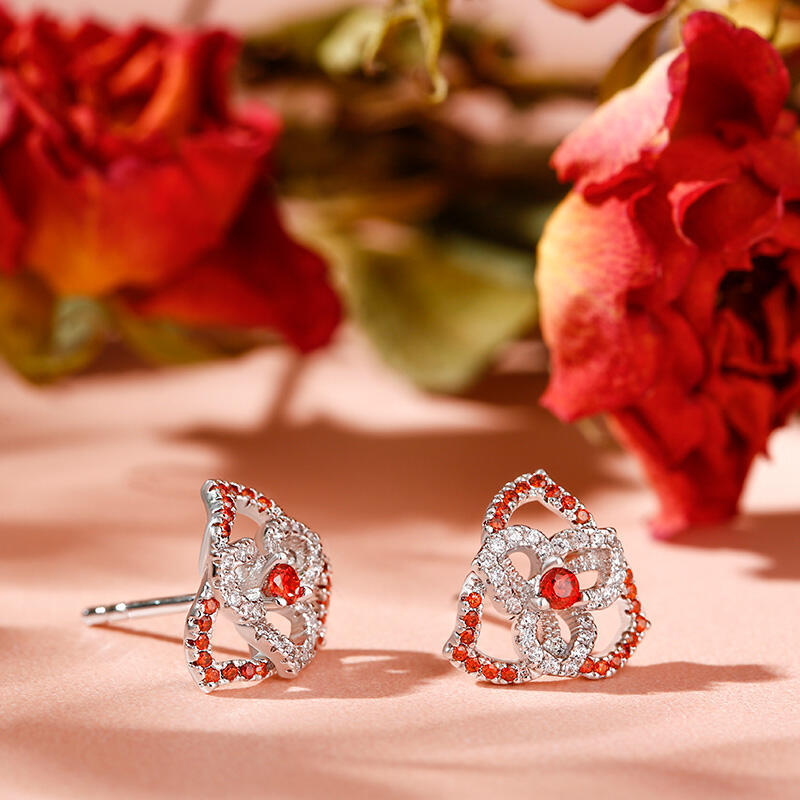 Jeulia "Love Never Die" Heart Petals Flower Sterling Silver Stud Earrings