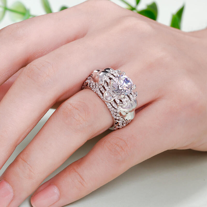 Jeulia Lion Inspired Round Cut Sterling Silver Ring
