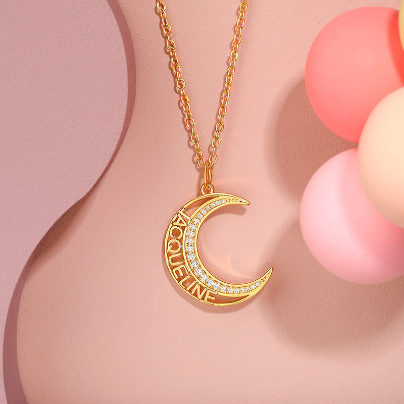 Jeulia Personalized Name Moon Sterling Silver Necklace