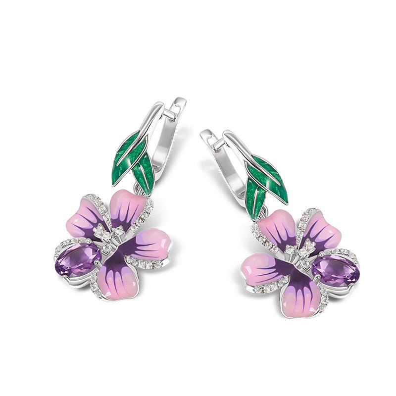 Jeulia Boucles d'oreilles Pendants "La fraîcheur du printemps" Fleur Émail Argent sterling