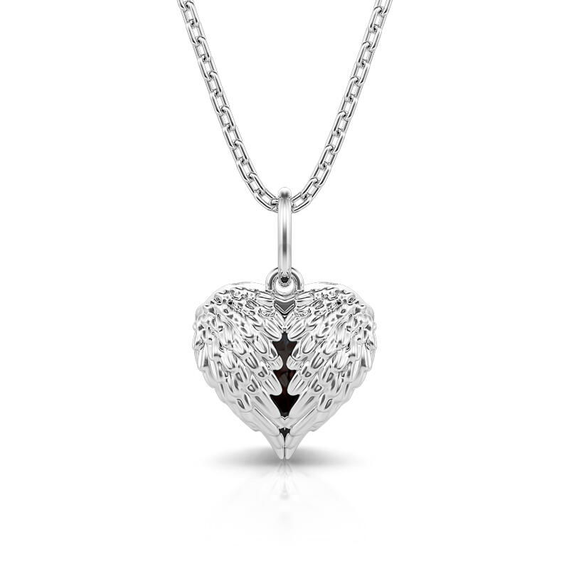 Jeulia Openable Angel Wings Heart Personalized Sterling Silver Photo Necklace