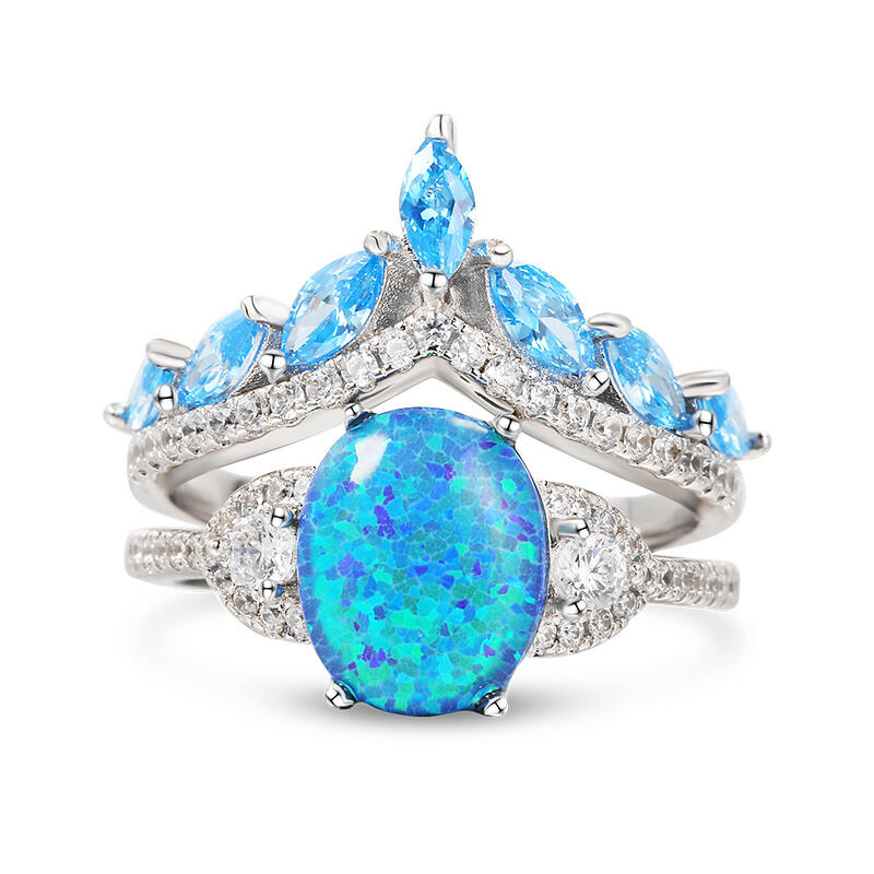 Jeulia Conjunto de Anillos Apilables de Ópalo y Plata de Ley