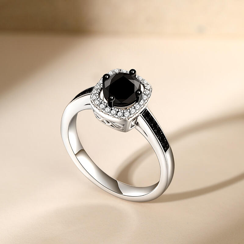 Jeulia Anillo de Plata de Ley con Halo de Dos Tonos y Corte Redondo