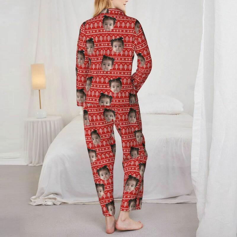 Pyjama personnalisé avec photo personnalisée Pixel Arbre de Noël Motif de style rouge Cadeau parfait pour elle