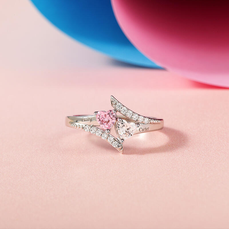 Jeulia Bague de fiançailles Cœur Personnalisée avec pierre de naissance et gravure