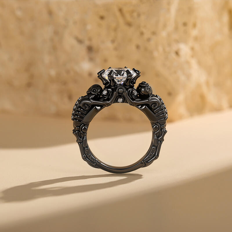 Jeulia Gothic Elegance Black Skull Ring Sterling Silver