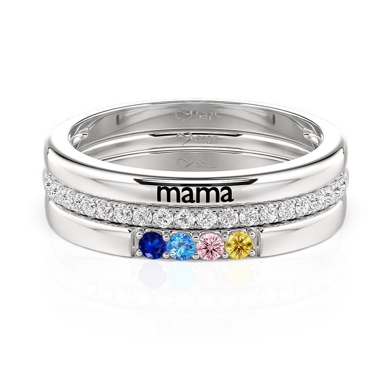 Jeulia Custom Engraved Name Four Birthstone Ring Set 3PCS