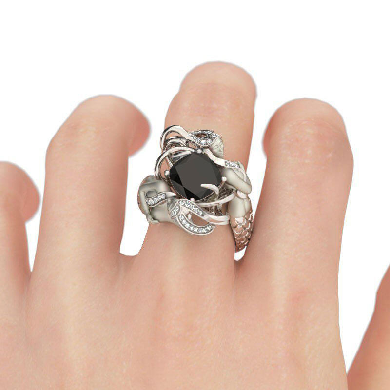 Jeulia Black Cushion Cut Sterling Silver Mermaid Ring