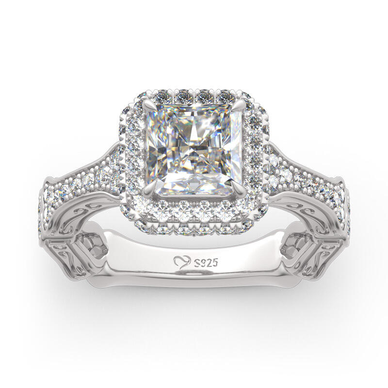 Jeulia Halo Princess Cut Skeleton Sterling Silver Skull Ring