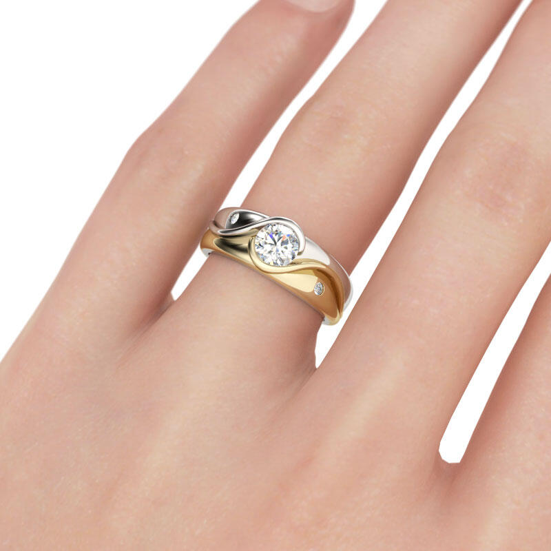 Jeulia Dwukolorowy Pierścionek Srebrny z Okrągłym Szlifem