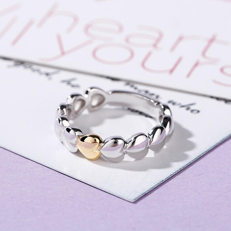 Jeulia Two Tone Heart Shape Sterling Silver Women's Band