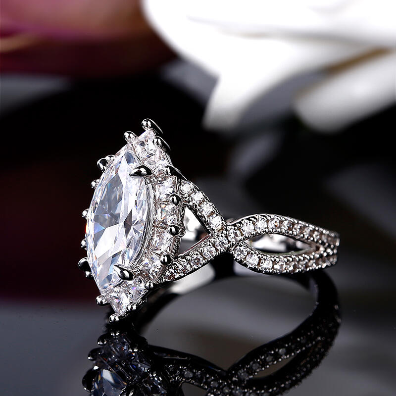 Jeulia Halo Split Shank Marquise Cut Sterling Silver Ring