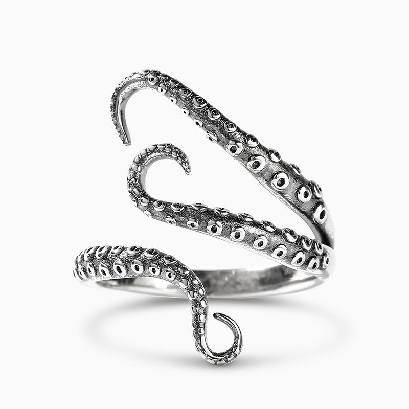 Jeulia Anillo abierto de plata de ley con diseño de pulpo estilo punk
