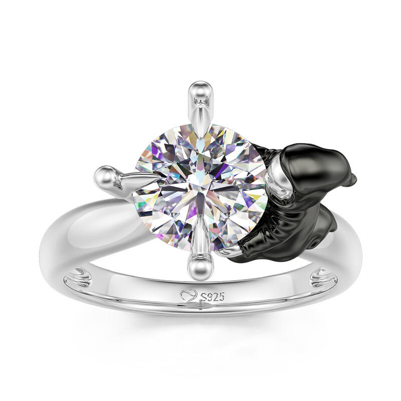 Jeulia Hug Me "Soul Harvester" Skull Sickle Round Cut Sterling Silver Ring