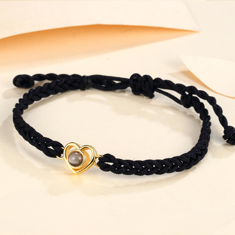 Bracelet Personnalisé Coeur Photo Projection Cordelette Cadeau