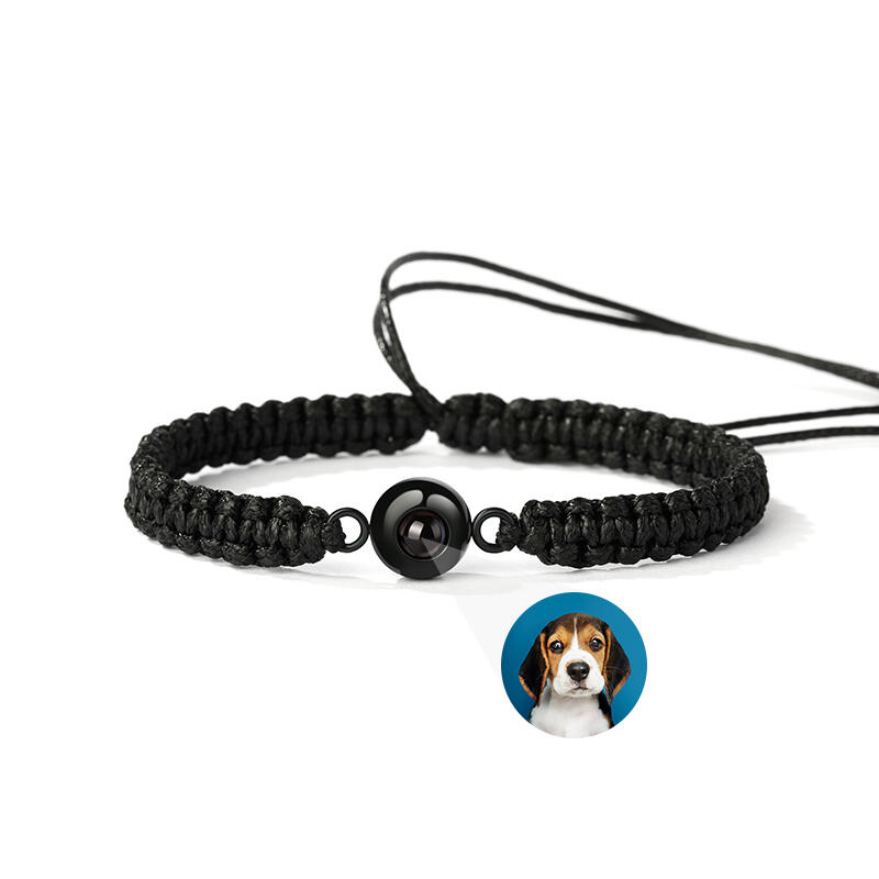 Bracciale Fotografico Personalizzato con Foto Corda Nera e Perlina