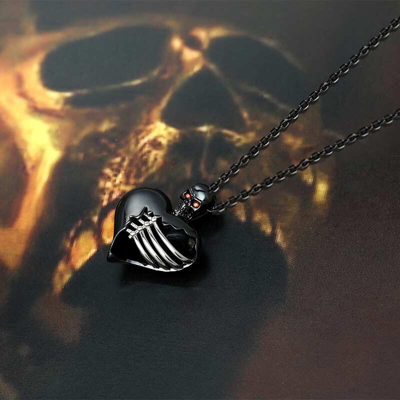 Jeulia "Broken Heart" Skull Sterling Silver Necklace