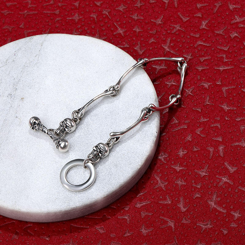 Jeulia Pulsera de huesos y calaveras conectadas de plata de ley