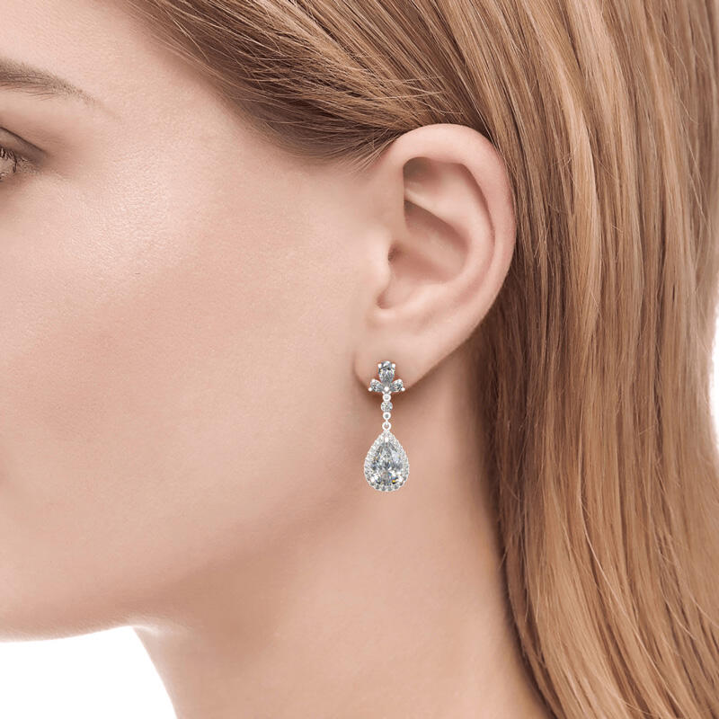 Jeulia Aretes De Plata Esterlina Con Corte Halo Pera