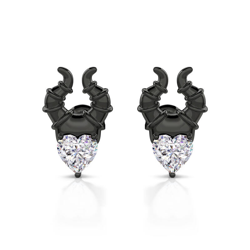 Jeulia "My Godmother" Heart Cut Black Sterling Silver Earrings