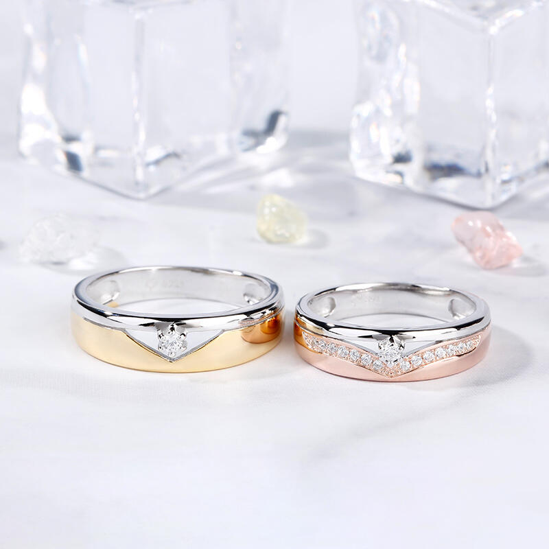 Jeulia Two Tone Round Cut Sterling Silver Band Set
