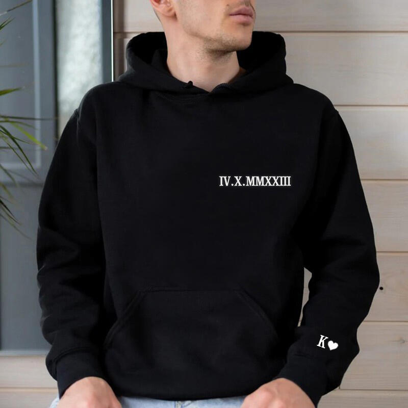 Gepersonaliseerde hoodie geborduurd lateraal Romeins cijfer Datum en eerste geweldig cadeau voor jubileum