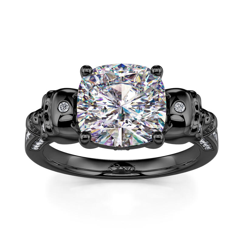 Jeulia "Eternal Love" Black Skull Cushion Cut Gothic Sterling Silver Ring