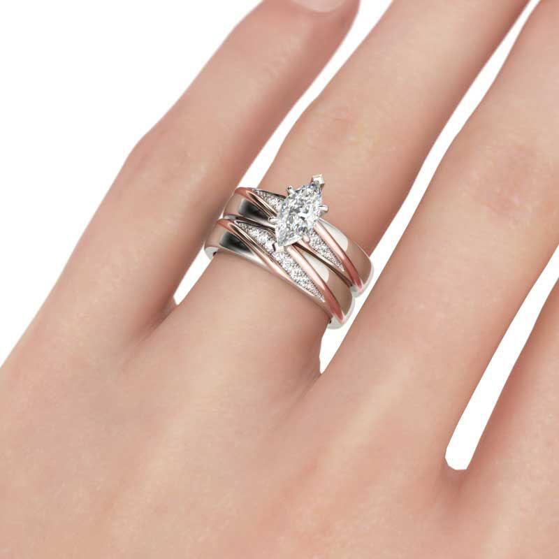 Jeulia Anillos De Plata Esterlina Diagonal Marquesa Set De Con Piedra