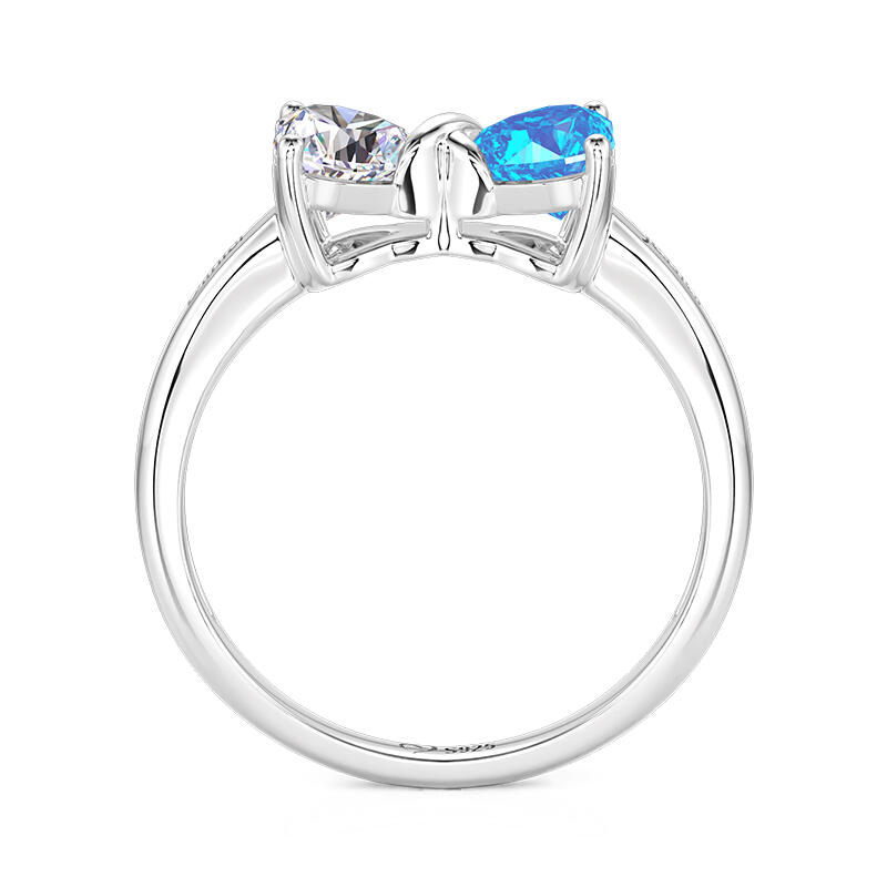 Jeulia Custom Name Double Heart Birthstone Ring with Knot Design