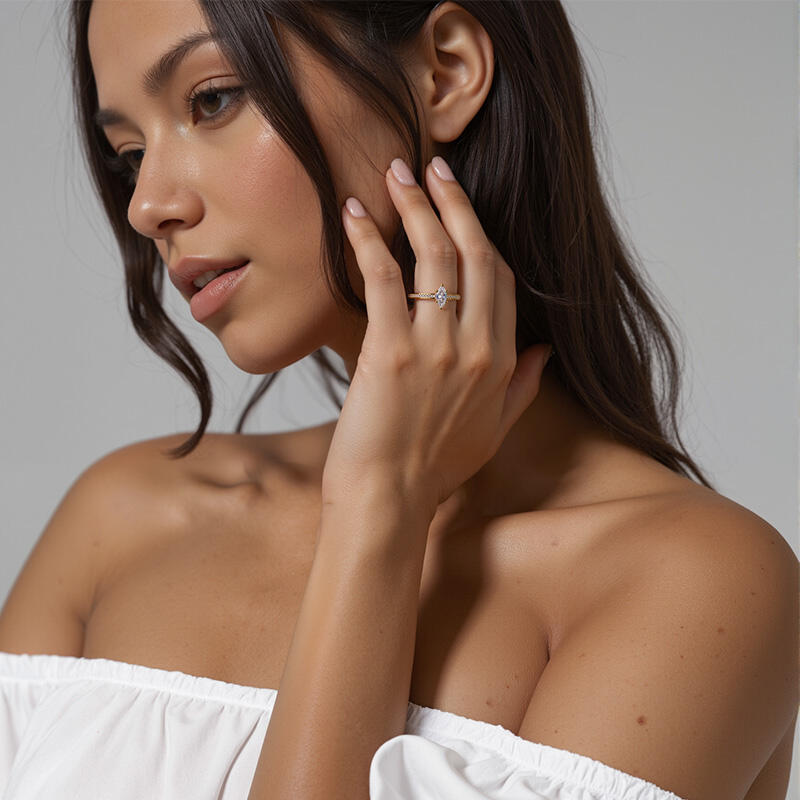 "My Forever Love" 0.5ct Marquise Cut Side Stone Engagement Ring