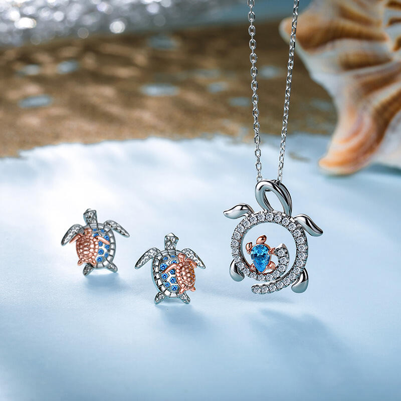 Jeulia Two Tone Parent and Child Turtle Earrings