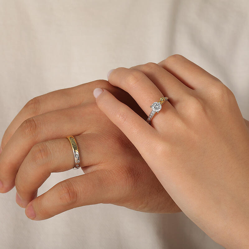 Jeulia Custom Cat and Paw Print Couple Rings Set