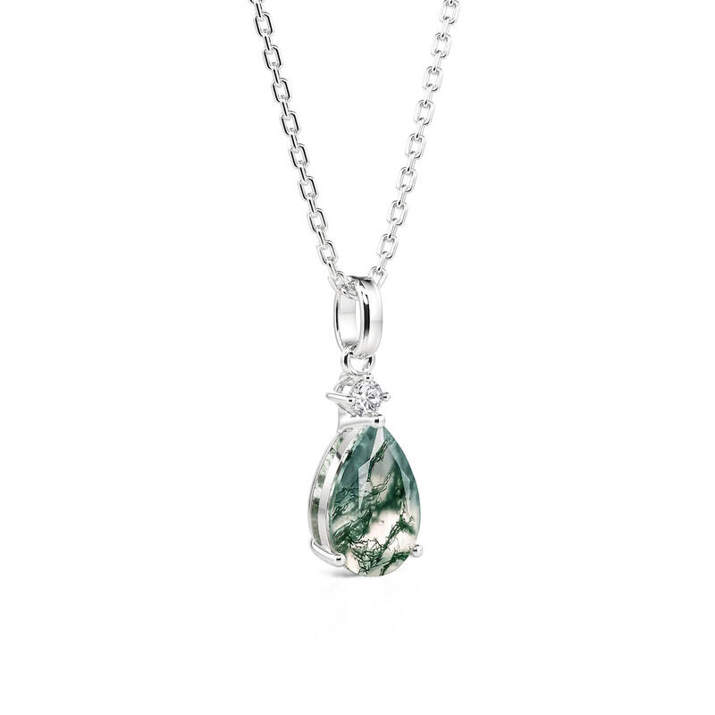 Jeulia Classic Pear Cut Moss Agate Pendant Necklace