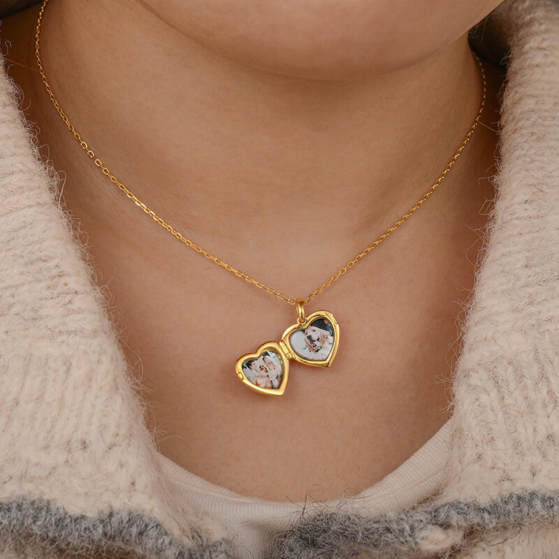 Jeulia Petland Paw Print Custom Birthstone Heart Photo Necklace