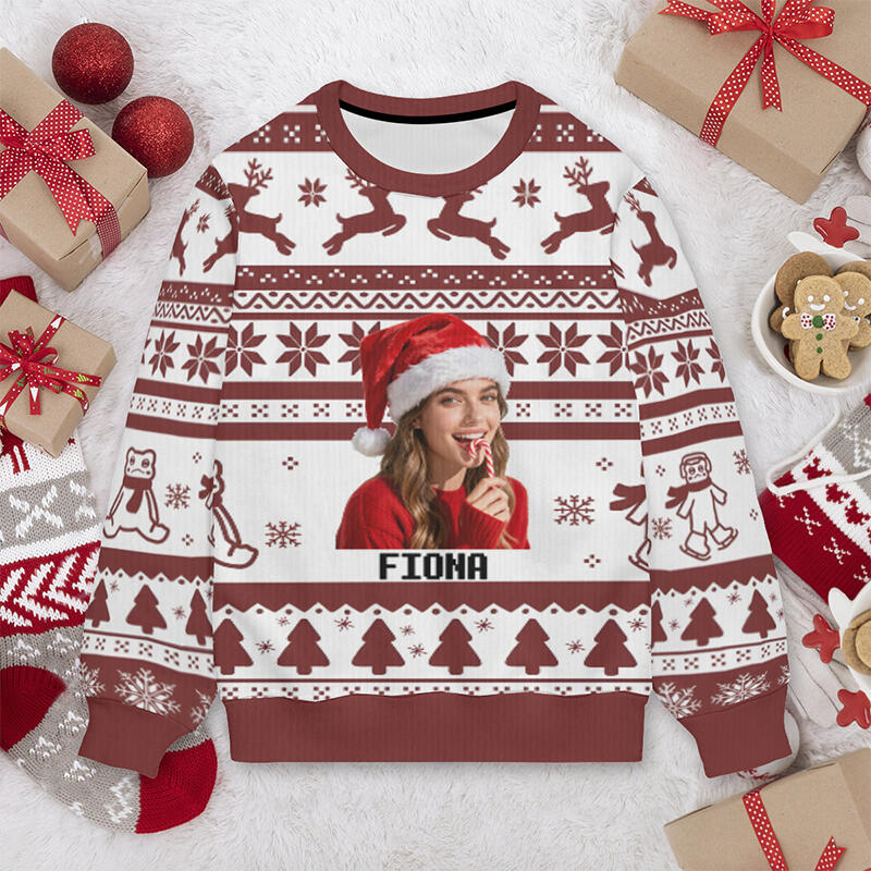 Personalized Ugly Sweater Unisex Custom Photo Funny Christmas Pattern Design Gift for Family and Friends