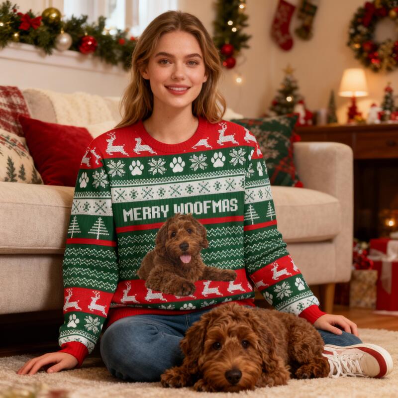 Personalized Ugly Sweater Unisex Custom Pet Photo Paw Prints Design Perfect Christmas Gift for Pet Lovers