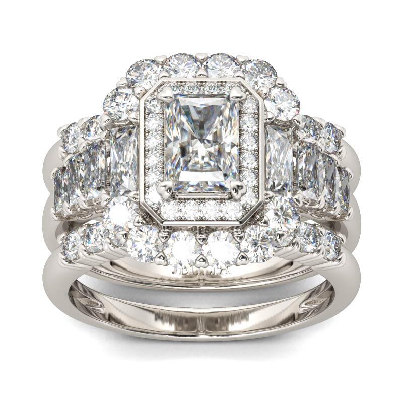 جوليا طقم خواتم هالة قطع مشع من الفضة الإسترليني مجموعة من ثلاث حلقات