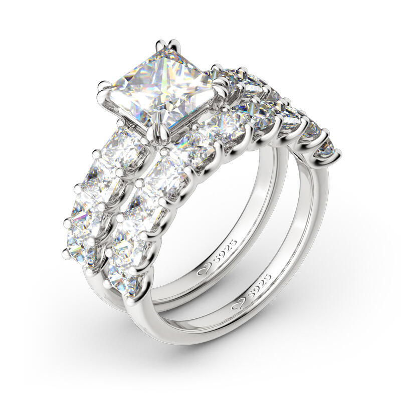 Jeulia Princess Cut Sterling Silver Ring Set