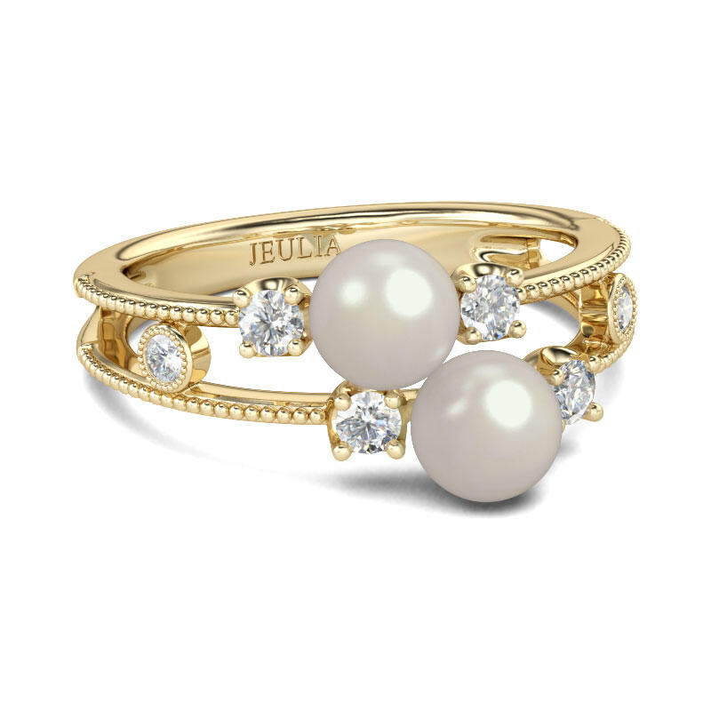 Jeulia Split Shank Faux Pearl Sterling Silver Ring