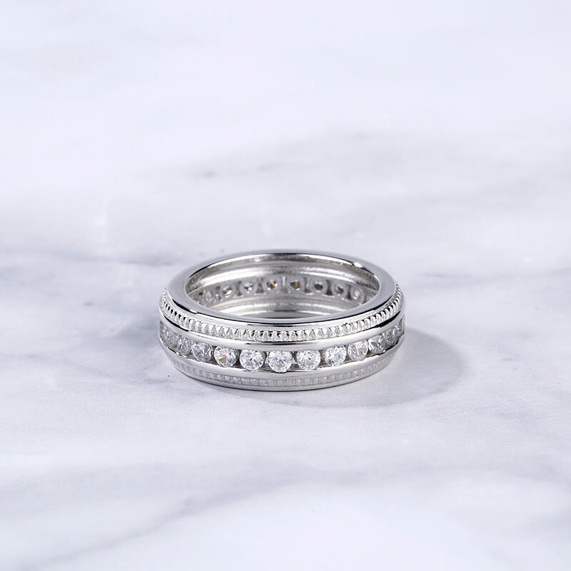 Jeulia Bead Design Round Cut Sterling Silver Men's Band