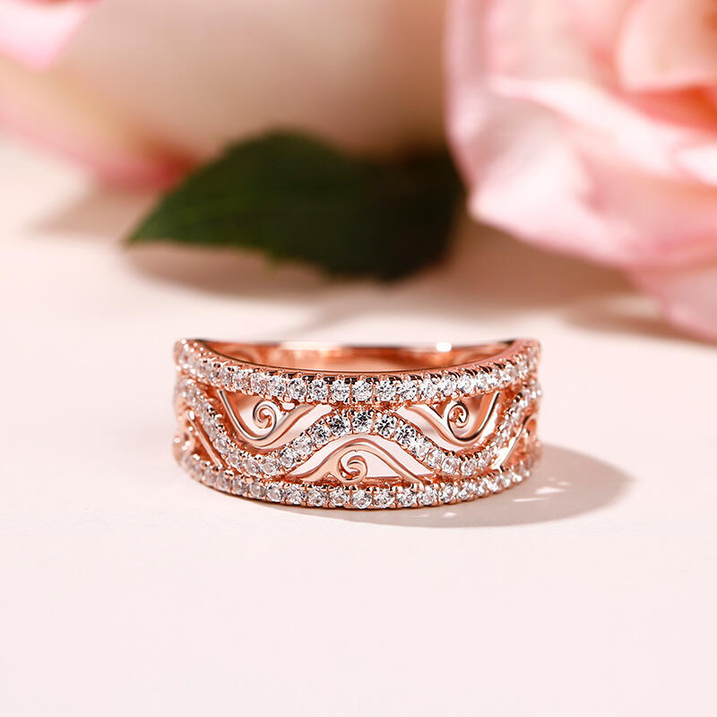 Jeulia Rose Gold Tone Round Cut Sterling Silver Women's Band