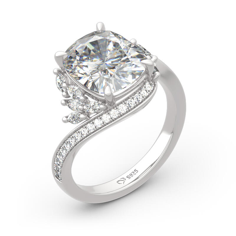 Jeulia Leaf Design Cushion Cut Sterling Silver Ring