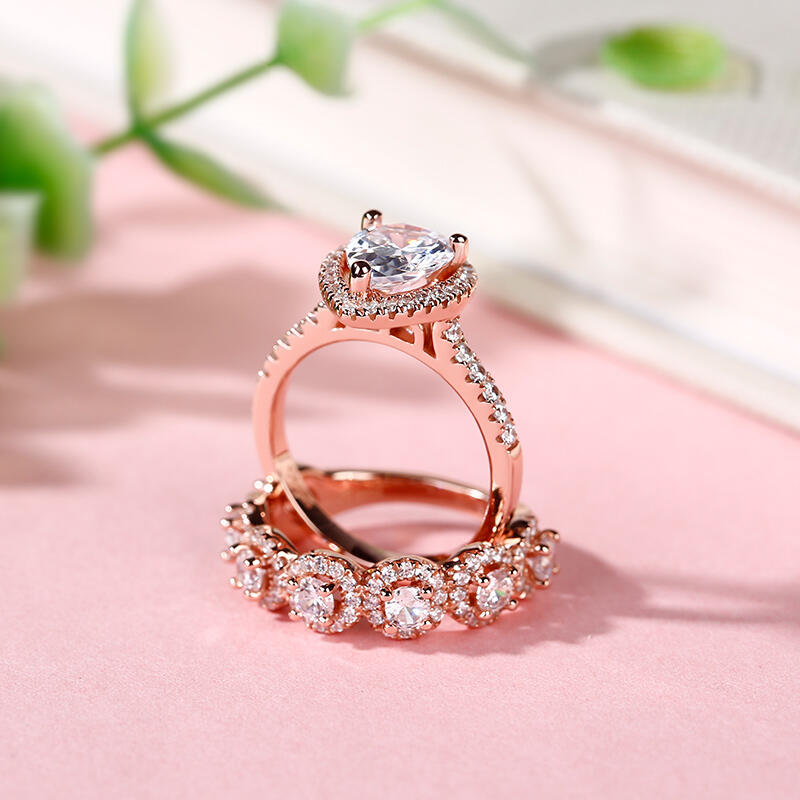 Jeulia Halo Pear Cut Sterling Silver Ring Set