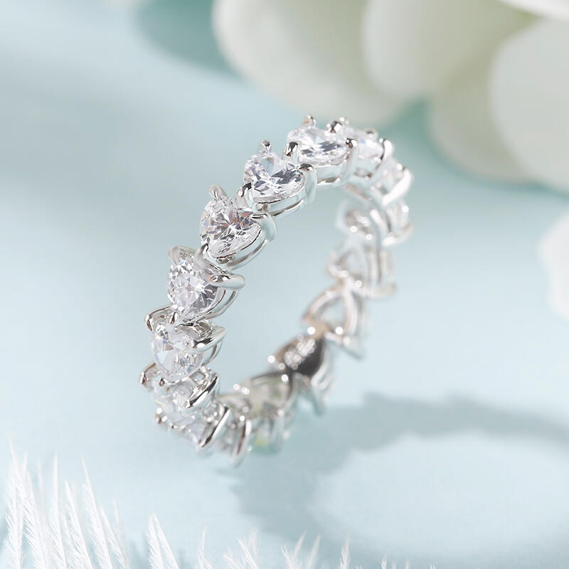 Jeulia Classic Heart Cut Sterling Silver Eternity Band