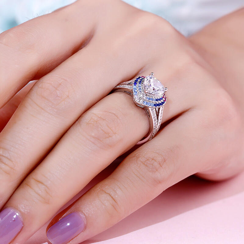 Jeulia Double Halo Heart Cut Sterling Silver Ring