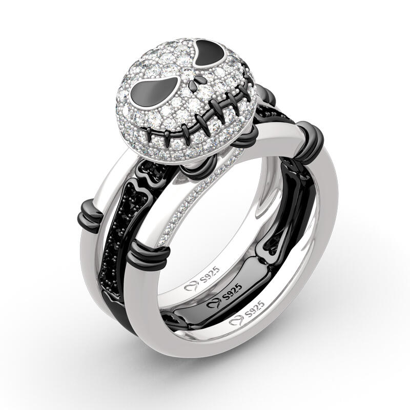 Jeulia Conjunto de anillos de calavera para boda intercambiables de plata esterlina con nudo