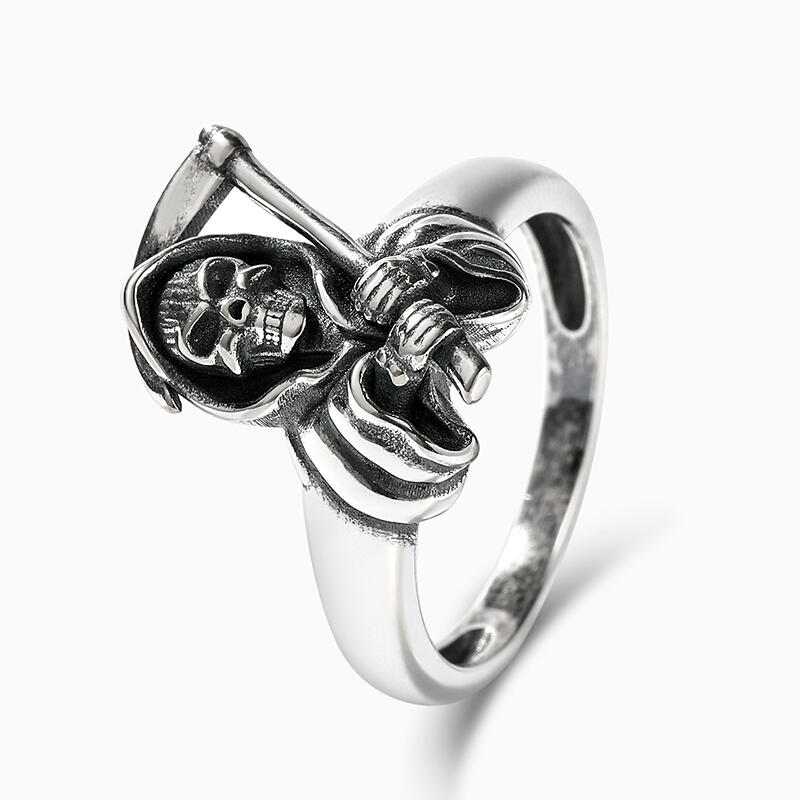 Jeulia Anillo parca guadaña para hombre de plata calavera punk