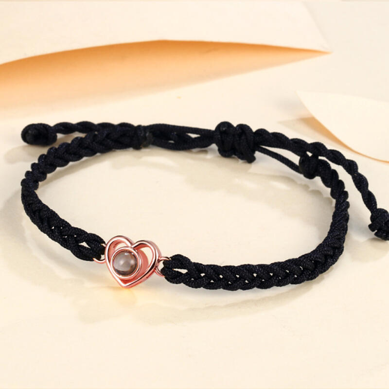 Bracelet Personnalisé Coeur Photo Projection Cordelette Cadeau