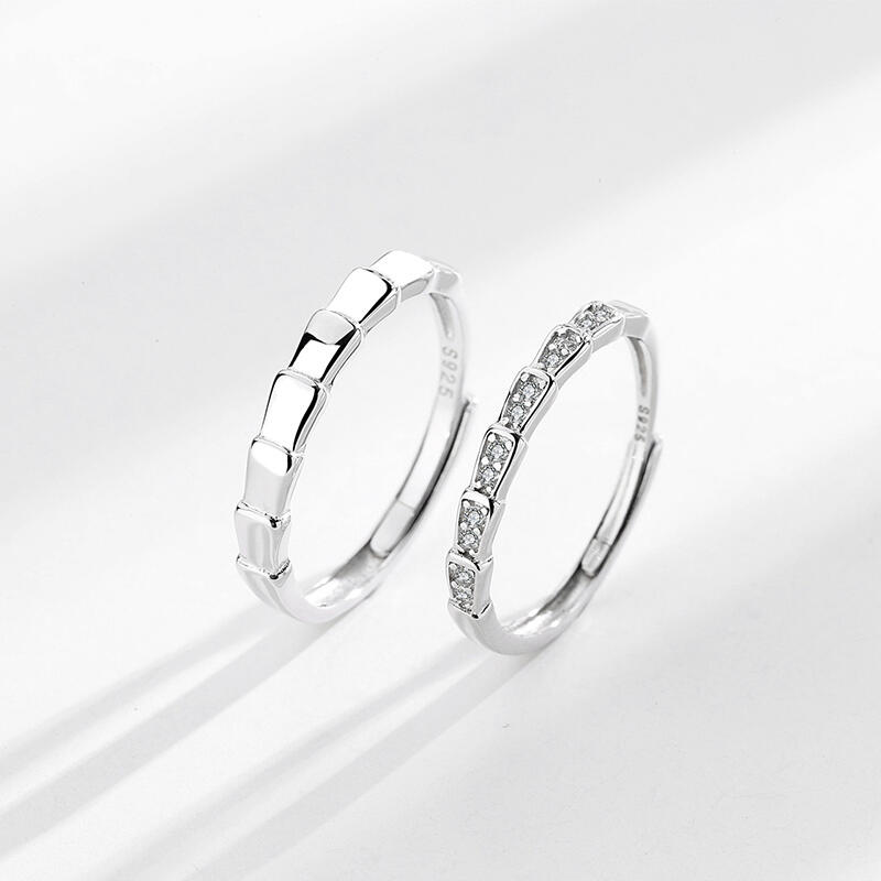 Jeulia Bamboo Love Sterling Silver Adjustable Couple Rings