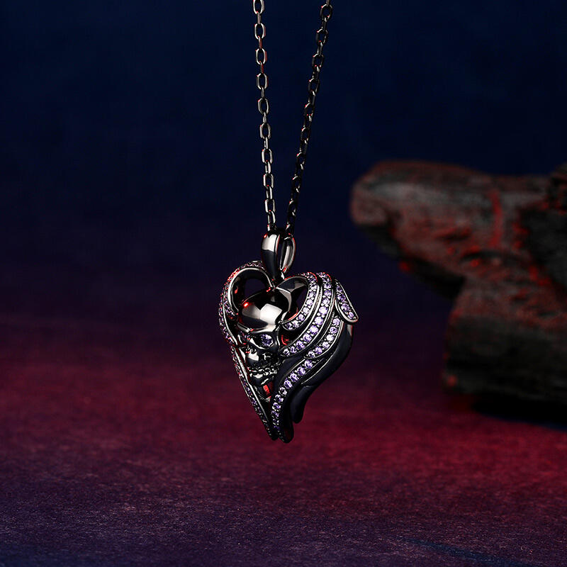 Jeulia "Angel Wings" Skull Design Sterling Silver Necklace